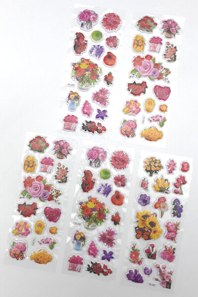 Bimotif Set of 5 Embossed Adhesive Stickers (13X7 cm), Mixed Flowers