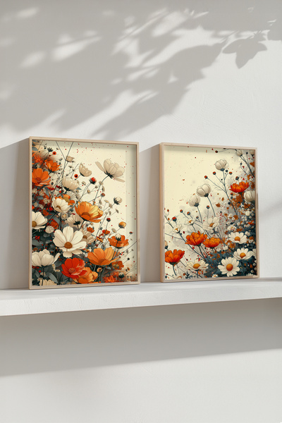 STARYUNA Wooden Framed Floral Patterned Double Painting Set Yuna499