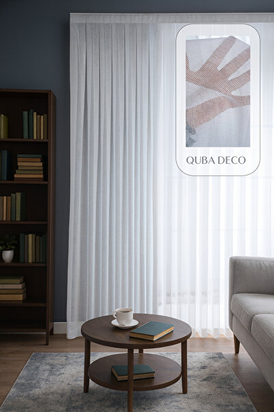 QUBA DECO Natural Modern Mesh Textured Linen Tulle Curtain Pleated Living Roo...