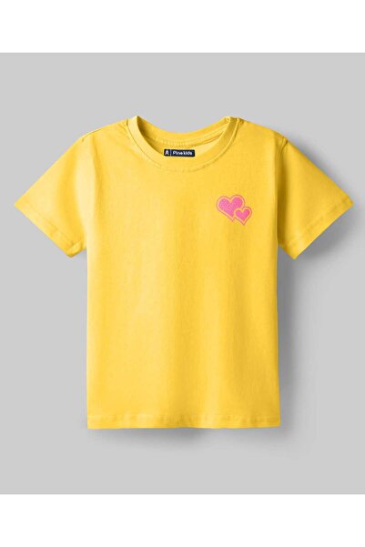 Pine kids Cotton Knit Half Sleeves Heart Printed T-Shirt - Yellow