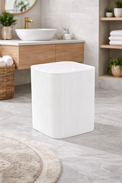 lungo home 6 Litre Çizgili Kare Kapaklı Banyo-Mutfak Çöp Kovası – Modern Kare...