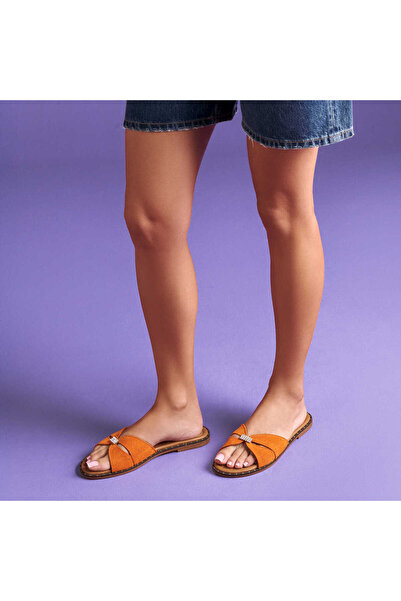 Tergan Turuncu Hakiki Süet Deri Kadın Terlik - K25Y1TR67779-T60