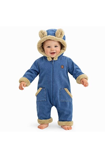 CROCODAYS Unisex Kids Baby Welsoft Denim (Jeans) Hooded Jumpsuit (3/6/9/12/18...