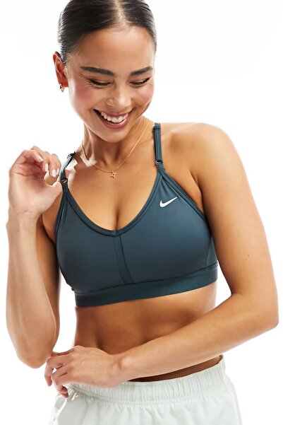 Nike Dri Fit Indy V Neck Light Support Womens Bra Khaki Women's Sports Bra Pe...