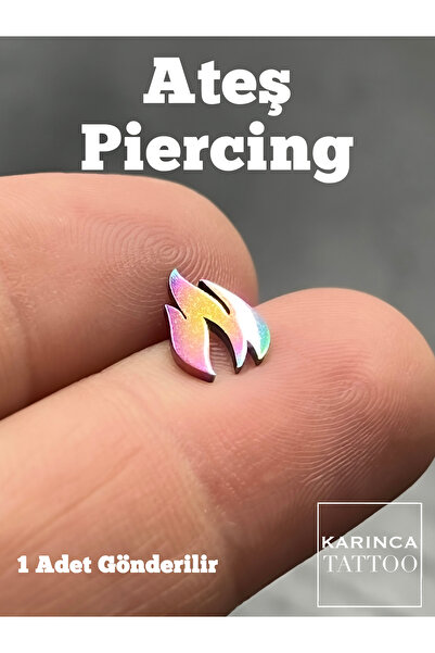 Karınca Piercing Ateş Piercing Rainbow Gökkuşağı Alev Renkli Flat Conch Tragu...