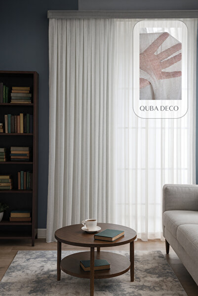 QUBA DECO Natural Modern Mesh Textured Linen Tulle Curtain Pleated Living Roo...