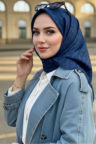İmajButik Navy Blue Soft Digital Cotton Scarf
