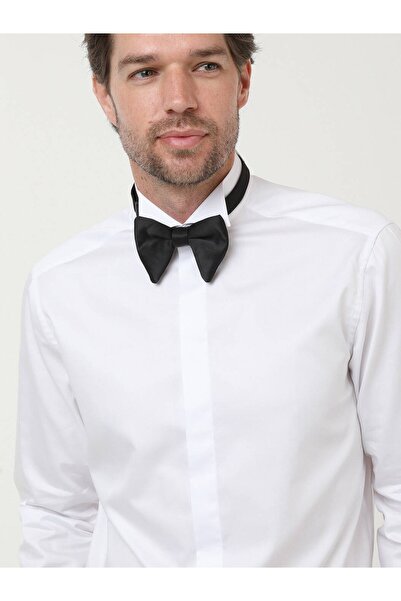 Kip White Plain Slim Fit Double Cuff Wing Collar Tuxedo Shirts