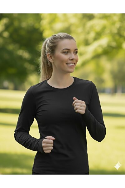 LADY HAZAL Black Crew Neck Slim Fit Soft Touch Fingerless Athlete Oversized S...