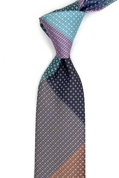 Kravatkolik Cravată clasică cu model de puncte și patchwork multicolor KK13368