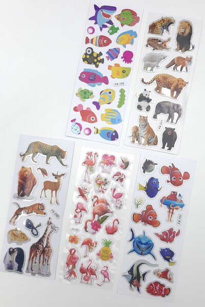 Bimotif Set of 5 Embossed Adhesive Stickers (13X7 cm), Forest Animals, Flamin...