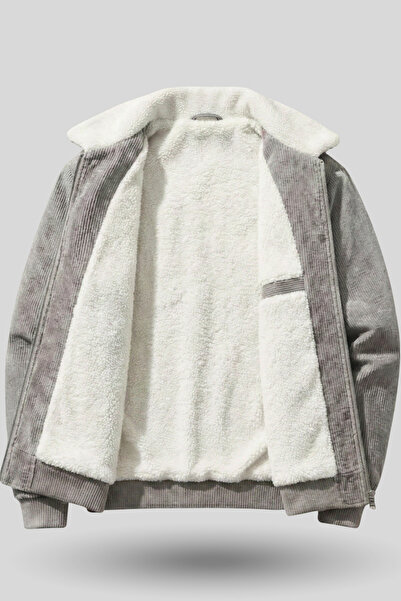 GENIUS STORE Erkek Kadife Mont Peluş Astarlı Tam Fermuarlı Gömlek Yaka Spor Mont