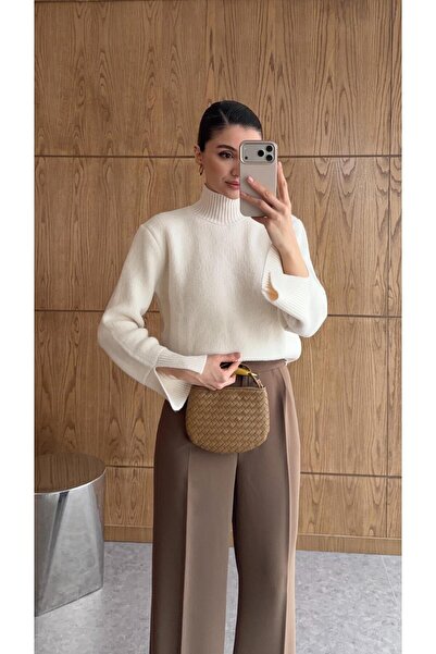HAZELANNA Mock Neck Cream Sweater