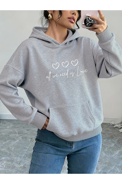 Deocept Unisex Love Printed Hooded Comfortable Fit Oversized Cut Sweatshirt w...