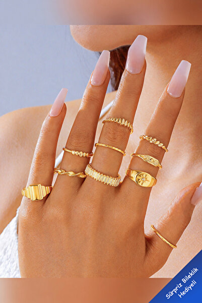 The Collection 10'lu Kombin Kutup Yıldızı Model Eklem Gold Yüzük Set