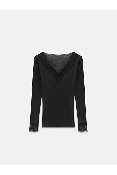 Dilvin 32311 Lace Cashmere Blouse-Black
