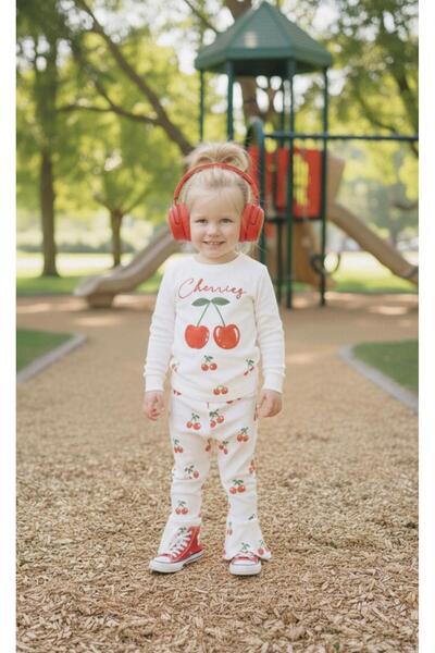 Flower Cherry Patterned Top and Bottom Girls' Set
