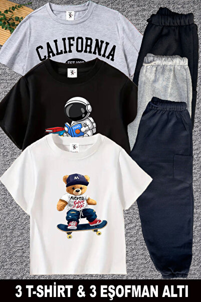 twins tailors Medvedić i Astronaut Štampano 3-dijelni crno-belo-sivi unisex d...