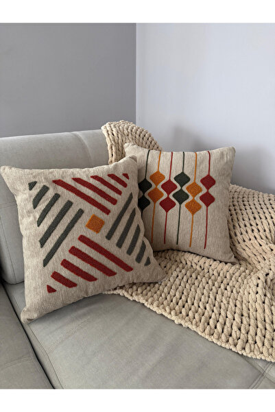 MODA Husă de pernă decorativă cu design modern, brodată, set de 2 piese