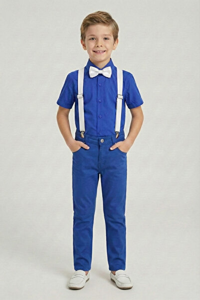 FATELLA Момчешка риза Saks с къси ръкави, панталони Saks, бели тиранти и папи...