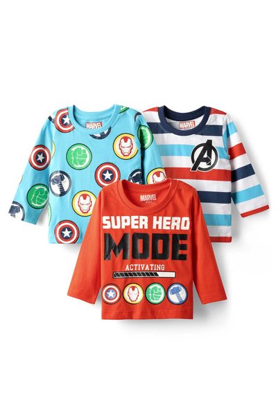 Babyhug Marvel Single Jersey T-Shirt Avengers Graphic (Pack of 3) - Light Blu...