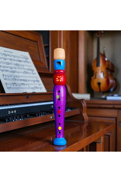 Kuzey Tacı Ahşap Renkli Çocuk Flütü – Eğitici Nefesli Müzik Aleti – El Boyama...