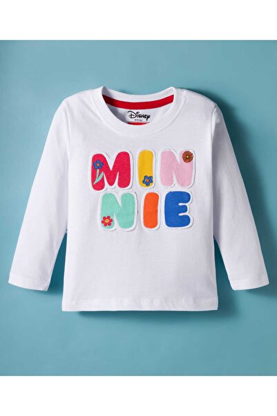 Babyhug Disney تيشيرت أبيض بأكمام طويلة من نسيج جيرسي ناعم، مزين برقعة ميني م...