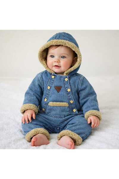 CROCODAYS Unisex Kids Baby Welsoft Denim (Jeans) Hooded Jumpsuit (3/6/9/12/18...