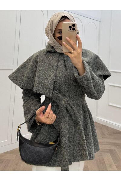 bezenstore PELERİNLİ KAŞE FÜME CEKET