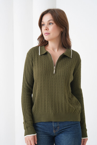 Park Karon Women's Polo Neck Zipper Detail Knitwear Sweater