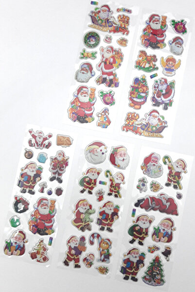 Bimotif Set of 5 Embossed Adhesive Stickers (13X7 cm), Santa Claus and New Ye...