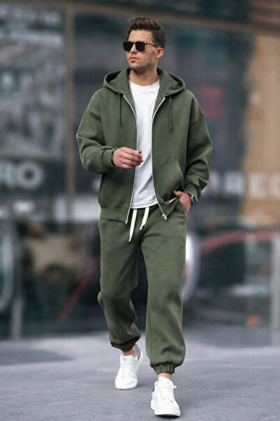 BayBayan Men's Hooded Zippered Sports and Casual Cardigan Set