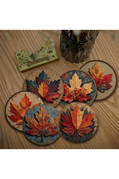 Choice 12pcs Maple Leaf Theme Circular Wooden Cup Coaster Tea Coffee Beverage...