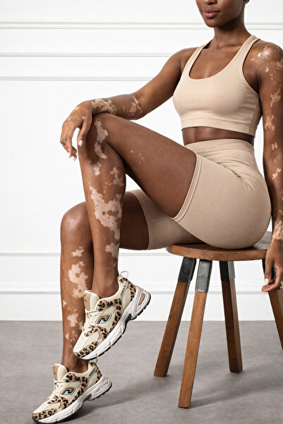 SEOUL SPORT SHOES Women's Beige Leopard Detailed Thick Sole Trend Sneaker Spo...