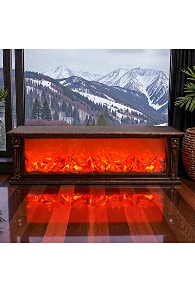 Kuzey Tacı Elektrikli Şömine Dekoru Gerçekçi Alev Efektli Masa Üstü Duvar Önü...