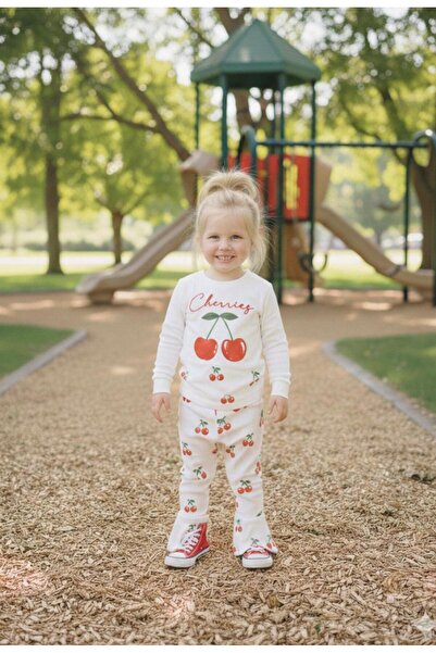 Flower Cherry Patterned Top and Bottom Girls' Set