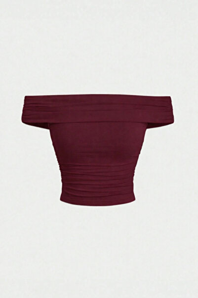 Tarz Cool Women's Burgundy Madonna Collar Stretch Fit Blouse - Stylish Top wi...