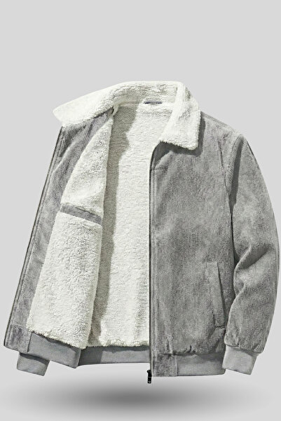 GENIUS STORE Men's Velvet Coat Plush Lined Full Zip Shirt Collar Sports Coat