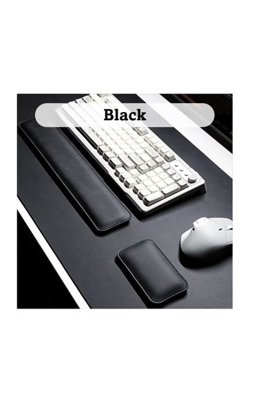 Generic 3-piece leather desk set - Large desk mat 100*45 cm with comfortable wrist rest for keyboard and mouse - Black