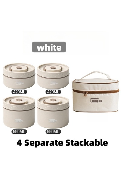 Choice white 4set Insulated Lunch Box, Portable 3 Separate Stackable Microwav...