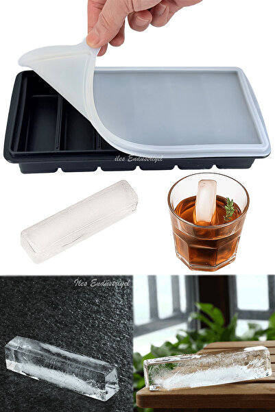 Trailx Premium Silikon Çubuk Buz Kalıbı 6 Bölmeli, Kapaklı Siyah