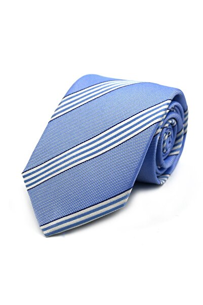 Sade Kravat ربطة عنق حريرية مخططة باللونين الأزرق والأبيض 32593 أزرق