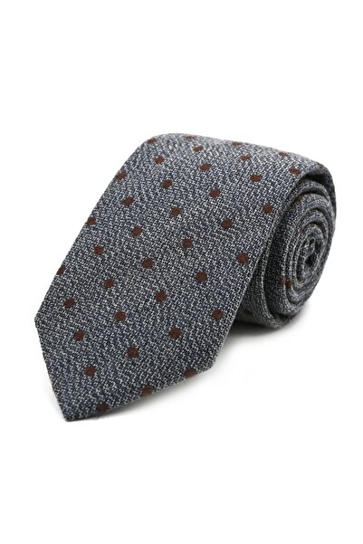 Sade Kravat Gray Coffee Dotted Wool Silk Tie 31870 Gray