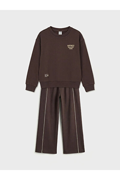 LC Waikiki LCW Kids Mürdüm guler rotund Hanorac gros pentru fete tricou și pa...