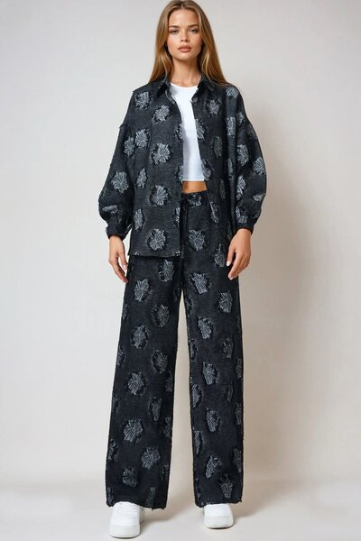 Trend Alaçatı Stili Women's Black Tasseled Oversized Shirt and Elastic Waist ...