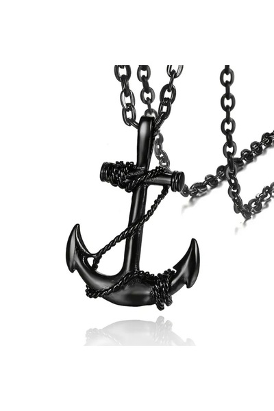 DeNors Men's Necklace with Black Anchor Figure – Marine Sailor Style