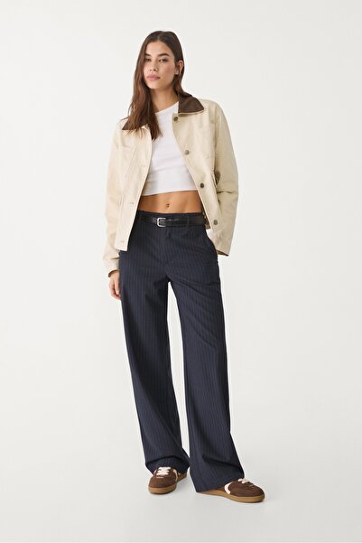 Stradivarius Flowing straight smart trousers with belt