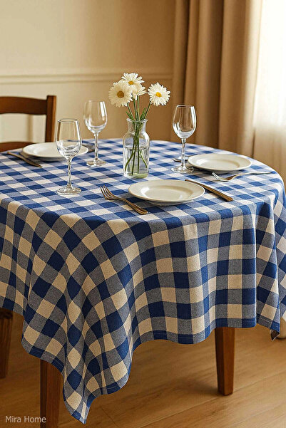 Mira Home Vlakno Karirano Stolnjak Stolnjak Karirano Uzorak 160x160 cm Plava