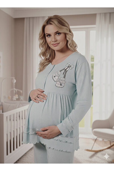 MODA Set de pijamale de maternitate din bumbac, albastru bebeluș, cu funcție ...