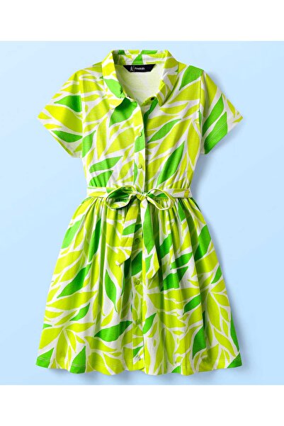Pine kids 100% Cotton Half Sleeves Tropical Theme Print Frock With Belt - Lim...